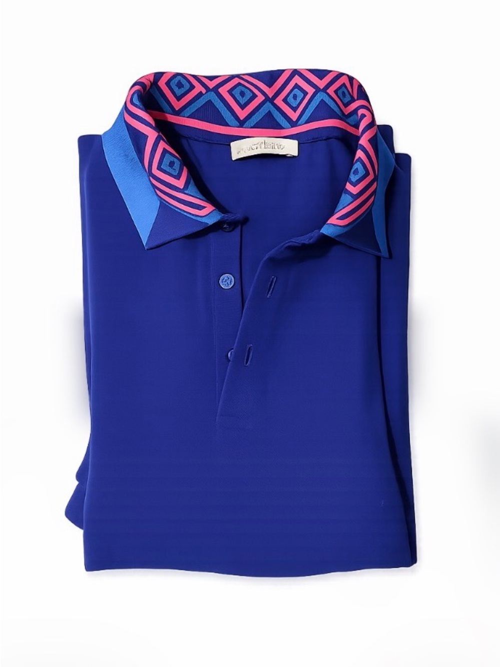 Versace Collection Royal Blue Polo with Pink Geometric Collar